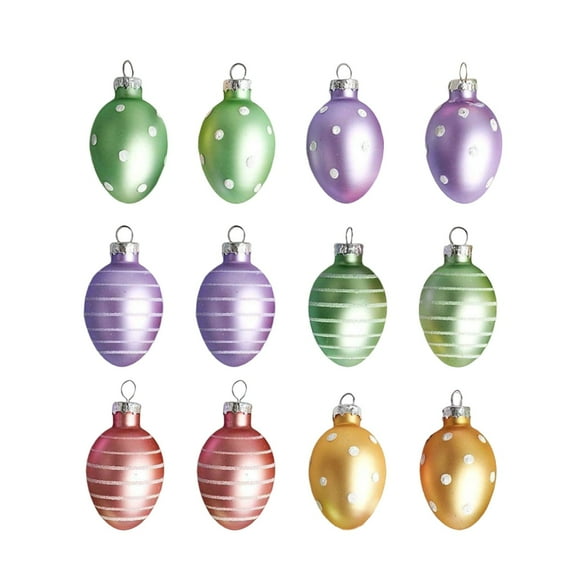 HuiXinOu Hand Painted Easter Eggs, Glass Decorations Set of 12 Pieces, Colorful Holiday Tabletop Display for Spring Party