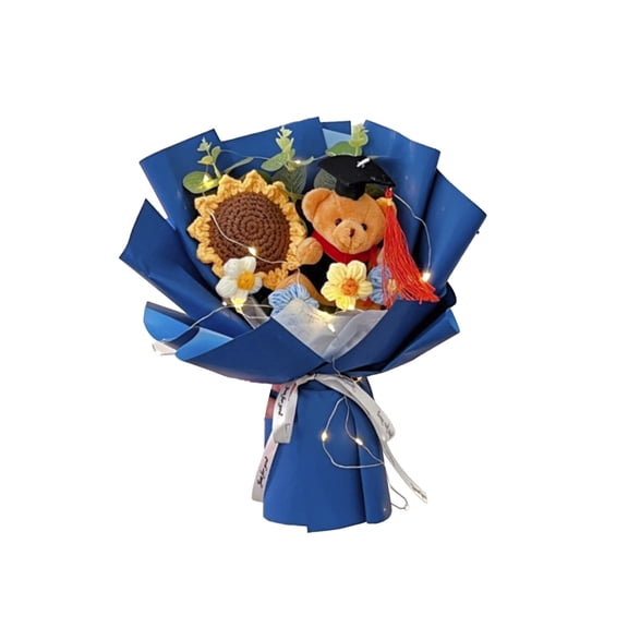 HuiXinOu Hand Woven Sunflower Bouquet With Plush Bear 2026 Graduation Gift For Graduation Celebration Ceremony Classmate Friend Gift