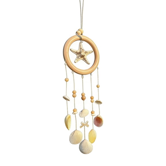 HuiXinOu Handmade Seaside Seashell Wind Chime, Modern Minimalist Design, Adorned with Natural Seashells on Wood, Suitable for Porches, Patios and Beach Home Decor, Creates Gentle Sound