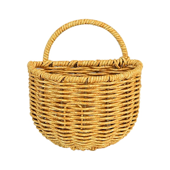 HuiXinOu Imitation Rattan Makeup Storage Basket with Lid, Wall Mountable Organizer for Bathroom, Kitchen Counter, Office, Vanity & Bedroom, Portable Decor Basket