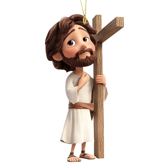 HuiXinOu Jesus Christ 2D Flat Acrylic Car Pendant Backpack Charm Ornament Religious Cross Decor Keychain for Gift