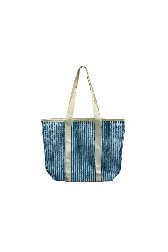 Large Capacity Color Block Beach Bag Hollow Mesh Shoulder Bag Travel Shopping Storage Organizer Tote Bag for Outdoor
