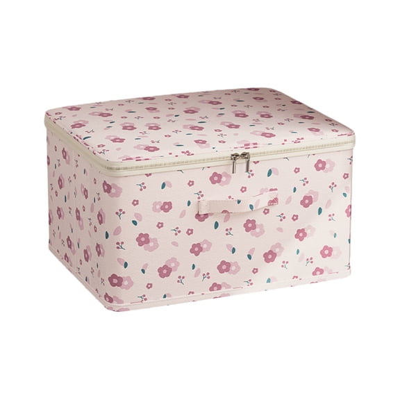 HuiXinOu Large Capacity Storage Box with Lid, Foldable Fabric Organizer Bin with Handles, Floral Print Clothing Storage for Kids, Portable Closet & Toy Tote