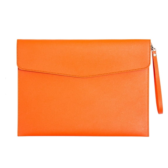 HuiXinOu Leather Document Folder Case Waterproof A4 File Bag Pouch with Removable Hand Strap for Office School Storage, Orange