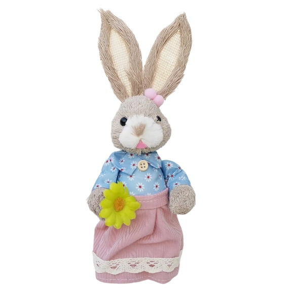 HuiXinOu Mini Handcrafted Grass Rabbit, 9in Small Decorative Grass Woven Bunny Figurine for Home Shelf Desk Decor, Cute Animal Ornament