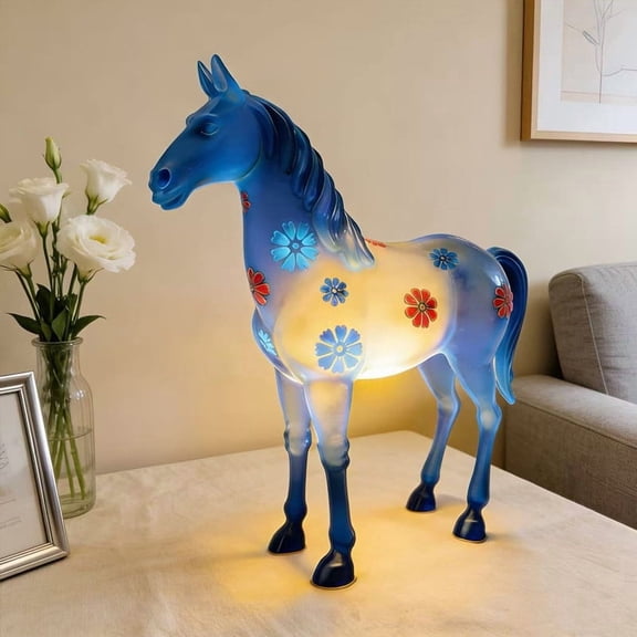 HuiXinOu Modern Horse Furniture Bedroom Living Room Cozy Night Light Decorative Ornament Tabletop Decor for Living Room Shelf, Cozy Ornamental Light for Home Decor & Gift Giving, Blue