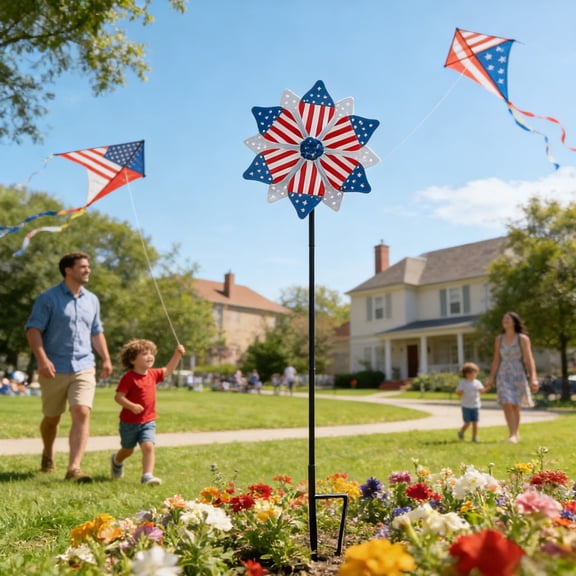 HuiXinOu Patriotic American Flag Windmill Spinner Outdoor Yard Garden Decoration All-Weather Metal Windmill for Home Patriotic Display