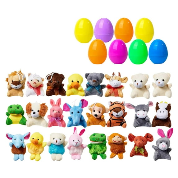 HuiXinOu Prefilled Easter Eggs Filled With Animals Toys Easter Basket Filler Egg Hunt Filler Stuffer Gift for Kids 12/24/36 Pcs, A