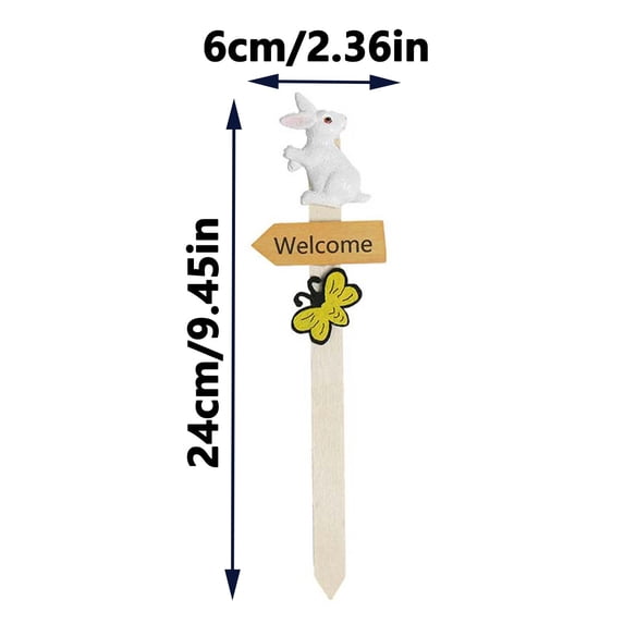 HuiXinOu Rabbit Wooden Floor Sign Stake Outdoor Yard Garden Decoration Spring Easter Bunny Lawn Ornament
