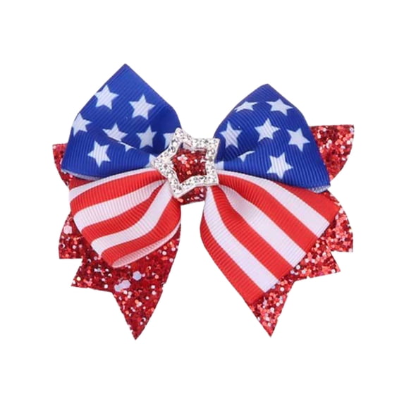 HuiXinOu Red White Blue Patriotic Hair Bows for Girls Glitter Rhinestone Star Alligator Clips 4th of July Hair Accessory