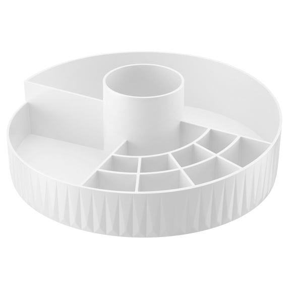 HuiXinOu Rotating Makeup Organizer, 360-Degree Turntable Cosmetic Storage Box with Brush Holder for Vanity, Bathroom Counter, Desktop, White