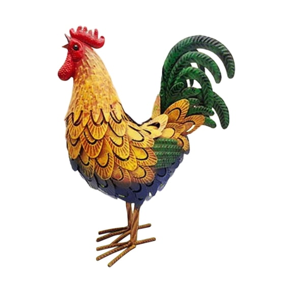 HuiXinOu Rustic Metal Rooster Statue, Hand-Painted Iron Rooster Decor for Garden, Yard, Patio, Farmhouse Style Outdoor Lawn and Porch