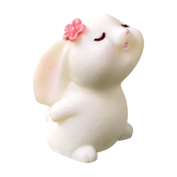 HuiXinOu Small Easter Bunny Resin Figurine, Miniature Tabletop Ornament for Home Office Decor, Holiday Spring Decoration