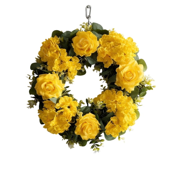 HuiXinOu Spring Floral Wreath with Artificial Roses and Hydrangeas, 14in Faux Greenery Circle for Door, Wall, Wedding, Photo Background, Party and Home Decor