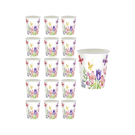 HuiXinOu Spring Tulips Floral Disposable Party Tableware Set Includes 7 & 9 Inch Paper Plates, Cups & Napkins for Garden Party, Bridal Shower & Easter Brunch