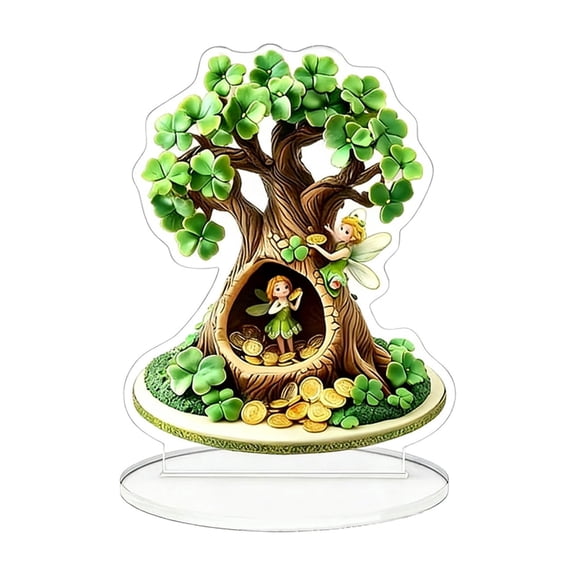 HuiXinOu St. Patrick's Day Acrylic Decor, Green Four Leaf Clover Flat Ornament for Tabletop Shelf Window, Irish Holiday Party Home Decoration