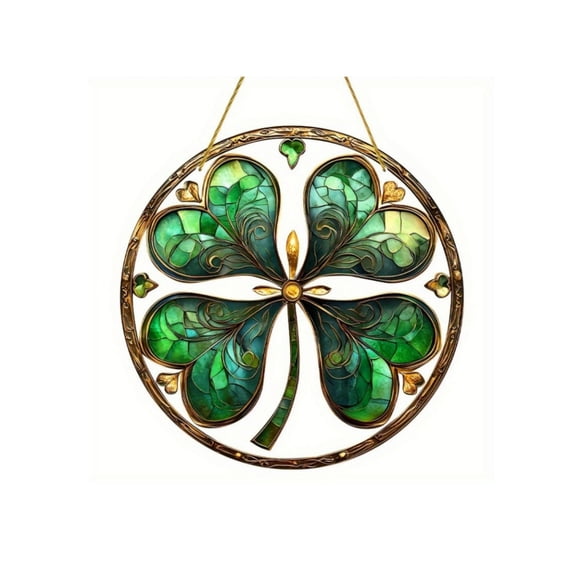 HuiXinOu Sun Catcher Ornament, 2D Flat Acrylic Four Leaf Clover Pendant, St Patricks Day Hanging Disc for Window Holiday Decor Good Luck Home Decor