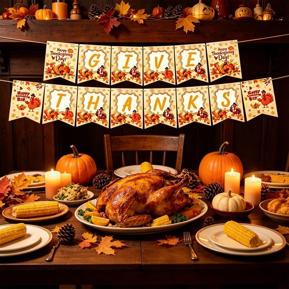 HuiXinOu Thanksgiving Acorn Maple Banner, Checkered Pennant Fall Hanging Decor, Maple Leaf Pennant Banner, Harvest Party Banner, Thanksgiving Banner for Dinner Table, Mantel, Fireplace