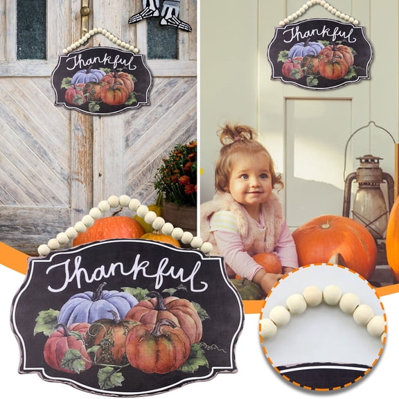 HuiXinOu Thanksgiving Pumpkin Door Hanging, Wooden Bead Pumpkin Hanging, Welcome Door Wall Harvest Decoration, Pumpkin Hanging Decoration for Home, Porch, Wall, Mantel, Entryway