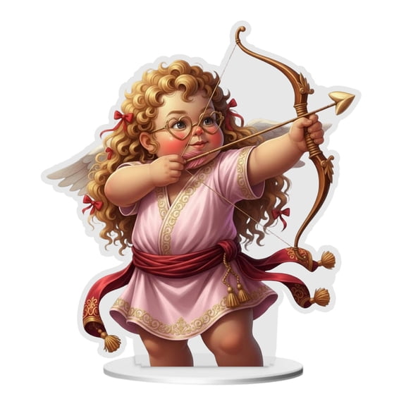 HuiXinOu Valentine’s Day Acrylic Ornament, 2D Cupid Figurine Desktop Decoration, 6 inches Tall Romantic Gift for Couples, Anniversary, Him, Her, Office Decor