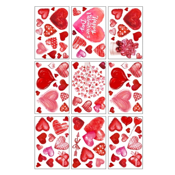 HuiXinOu Valentine's Day Static Cling Window Decals, 9 Pack Watercolor Heart Stickers for Glass Doors and Windows, Removable Holiday Home Decor