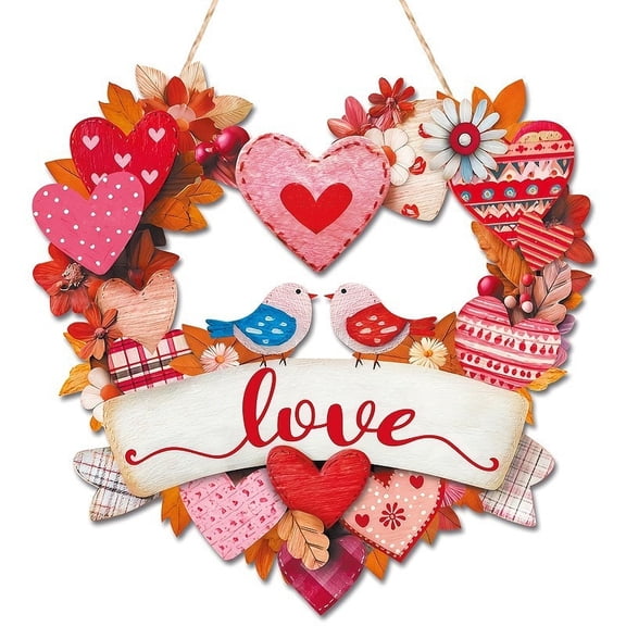 HuiXinOu Valentine's Day Wooden Hanging Heart Plaque, Rustic Love Sign Wall Decor for Home, Front Door, or as a Gift