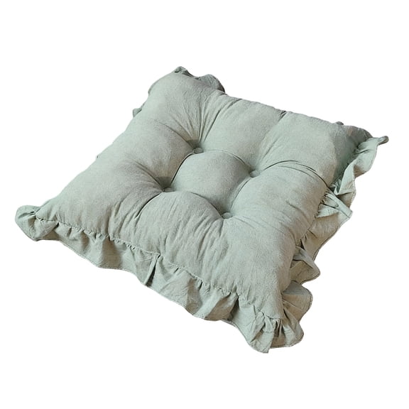 HuiXinOu Velvet Round Cushion with Ruffle Edge, 18in Chair Pad for Office, Dining, Floor Seating and Home Decor, Includes Non-Slip Strap