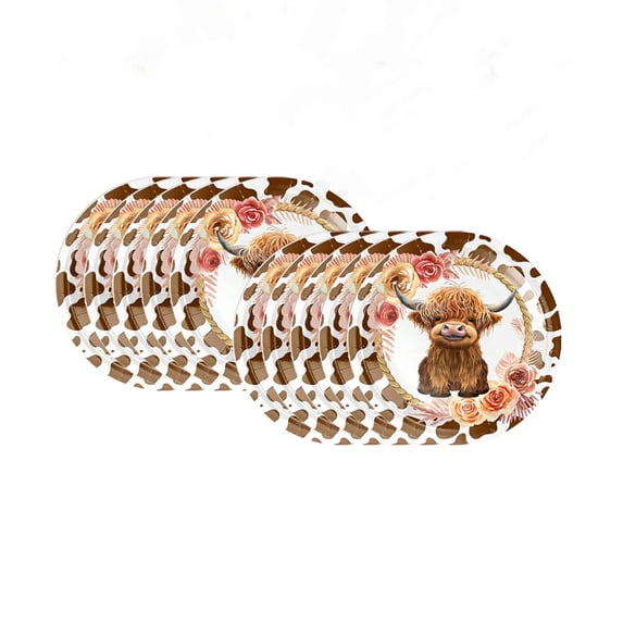 HuiXinOu Vintage Cow Paper Plates 10 Pack 9 Inch, Floral Design Disposable Dinner Plates for Birthday Parties, Farmhouse Theme Celebrations and Home Gatherings