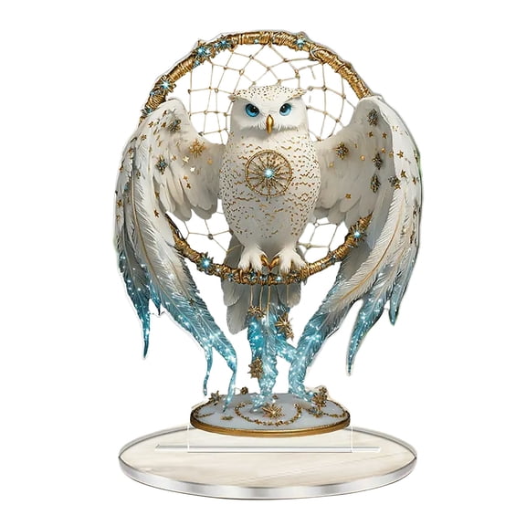 HuiXinOu White Owl Acrylic Figurine, Cute Clear Desktop Decor, Acrylic Display Stand for Home, Office, Living Room, Bedroom