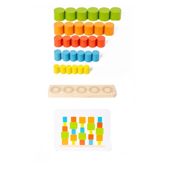 HuiXinOu Wooden Bead Shape Sorting Stacking Toy 5-Bead Color Shape Sensory Educational Puzzle Montessori Toy for Toddlers Preschoolers Early Learning Fine Motor Skill Development