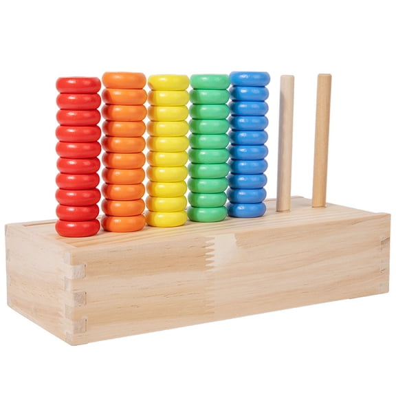 HuiXinOu Wooden Beads Sequencing Toy Set, Educational Preschool Learning Toys for Kids, 5 Stacking Blocks & Lacing Beads, Shape Matching Stacker for Early Skill Building