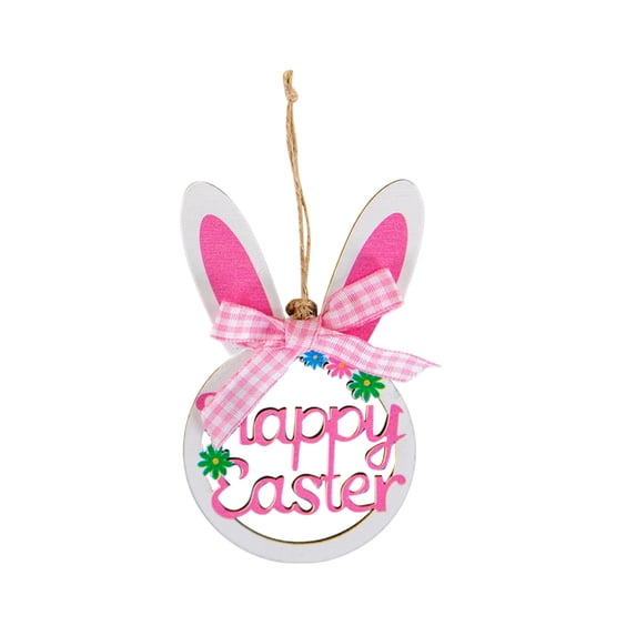 HuiXinOu Wooden Bunny Hanging Ornament Easter Party Home Decor Wall Shelf Decoration Spring Festival Gift for Kids Room Living Area, Pink