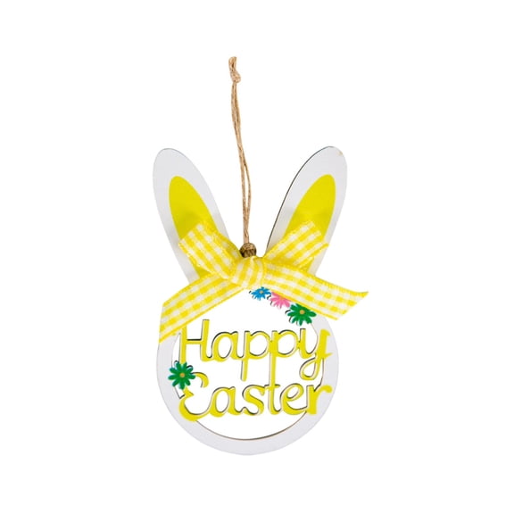 HuiXinOu Wooden Bunny Hanging Ornament Easter Party Home Decor Wall Shelf Decoration Spring Festival Gift for Kids Room Living Area, Yellow