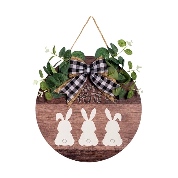 HuiXinOu Wooden Welcome Sign Easter Door Hanger with Greenery, Handcrafted Rustic Wall Decor for Front Door, Indoor Outdoor Home Spring Festival Decoration