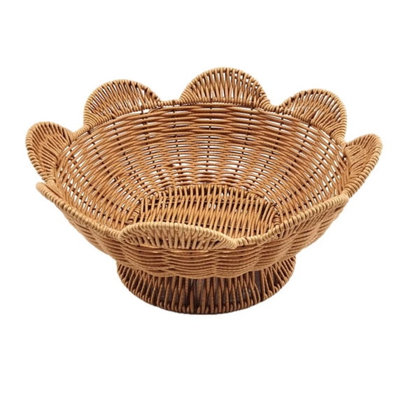 HuiXinOu Woven Rattan Bowl with Wavy Edge, 12.2 Inches Natural Fiber Snack & Candy Serving Bowl, Decorative Fruit Holder for Kitchen Counter, Dining Table, Living Room