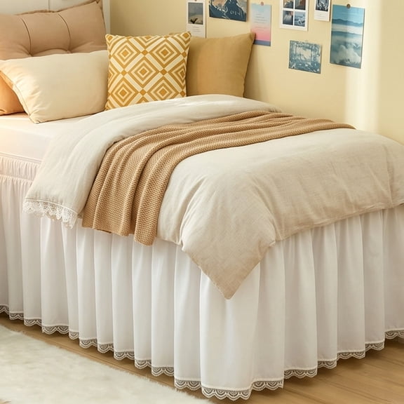 HuiXinOu Wrap Around Bed Skirt, Twin 25in Drop Wrap Around Elastic Dust Ruffle, White Machine Washable Bedskirt, Bedroom Decor Bed Skirt for Dorm, Bedroom, Home, Guest Room, Bunk Bed