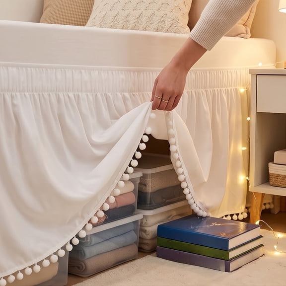 HuiXinOu Wrap Around Bed Skirt, Twin 25in Drop Wrap Around Elastic Dust Ruffle, White Machine Washable Bedskirt, Bedroom Decor Bed Skirt for Dorm, Bedroom, Home, Guest Room, Bunk Bed