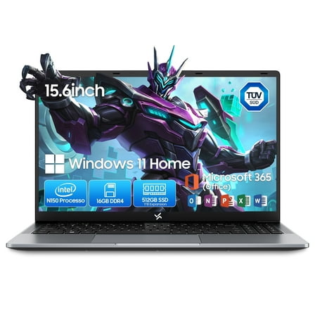 Huidun 2025 Laptop, 15.6" Laptops Computer for College Student & Business, Quad-Core N150 (Up to 3.6GHz, Beat N95/N97/N100), 16GB DDR4 512GB SSD, 4K FHD IPS, 100W Type-C Fast Charge