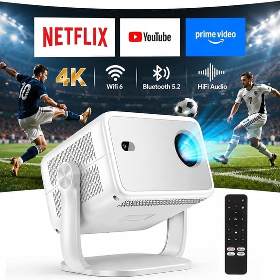 Blackview Huidun PT10 Smart Projector,Portable 1080P FHD Mini Projector with WiFi 6 & Bluetooth,Auto Focus & Keystone Correction,4K Supported Home Theater Movie Projector for Bedroom,Outdoor & Gaming