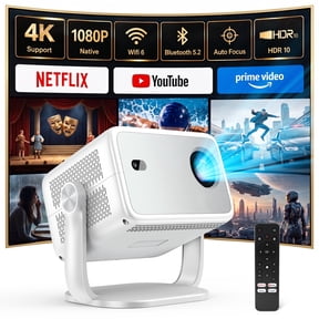 [Built-in Apps] Huidun 4K Projector with Wifi and Bluetooth,330 Lumens,Auto Focus & Auto Keystone Correction,Portable 1080P FHD 360° Rotatable Mini Projector