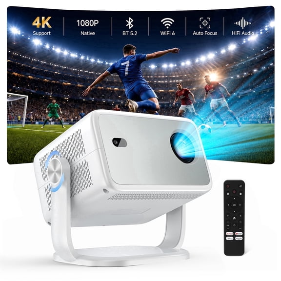 Blackview Huidun PT10 Smart Projector,Portable 1080P FHD Mini Projector with WiFi 6 & Bluetooth,Auto Focus & Keystone Correction,4K Supported Home Theater Movie Projector for Bedroom,Outdoor & Gaming