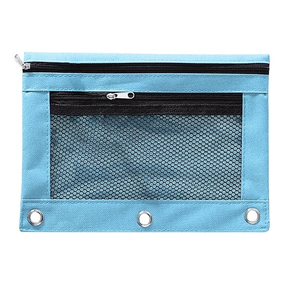 Huiing Blue Mesh Zipper Pencil Pouch for 3 Ring Binders, Heavy-Duty Canvas Quick-View Mesh Pocket Mesh Office Pouch, Multi-Purpose Pen Bag, Reinforced Metal Rings Versatile