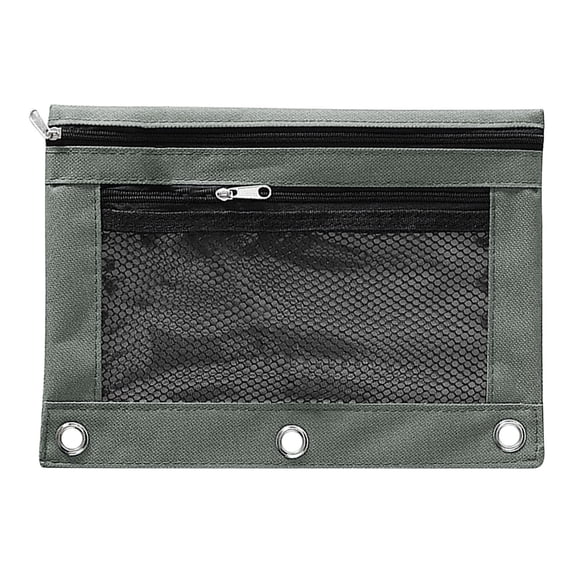 Huiing Gray Mesh Zipper Pencil Pouch for Binders, Heavy-Duty Canvas Quick-View Mesh Pocket Mesh Stationery Bag, Multi-Use Zipper Pouch, Reinforced Metal Rings Secure 3-Ring Binder Integration