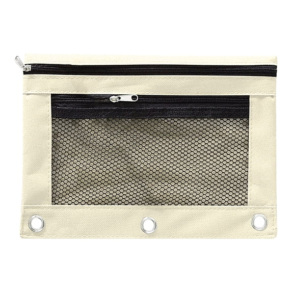 Huiing White Mesh Zipper Pencil Pouch for 3 Ring Binders, Heavy-Duty Canvas Quick-View Mesh Pocket Mesh Office Pouch, Multi-Purpose Pen Bag, Reinforced Metal Rings Versatile
