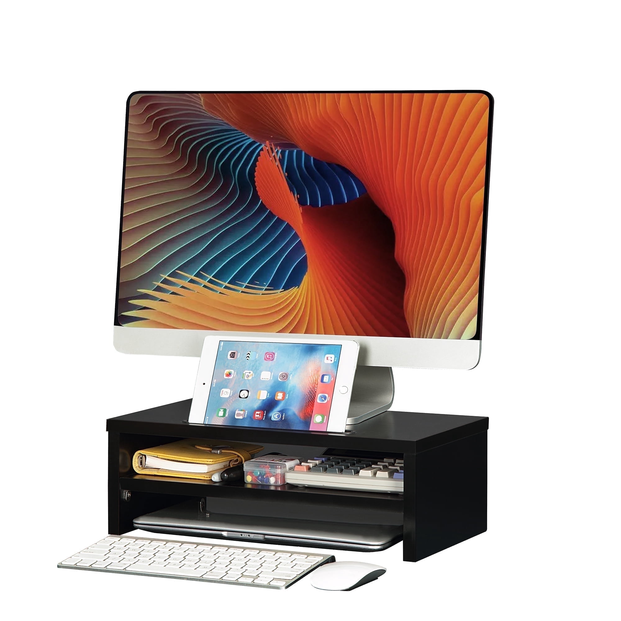 Huisenitre 2-Tier Wooden Desktop Riser with Pad Holder,Monitor Stand ...