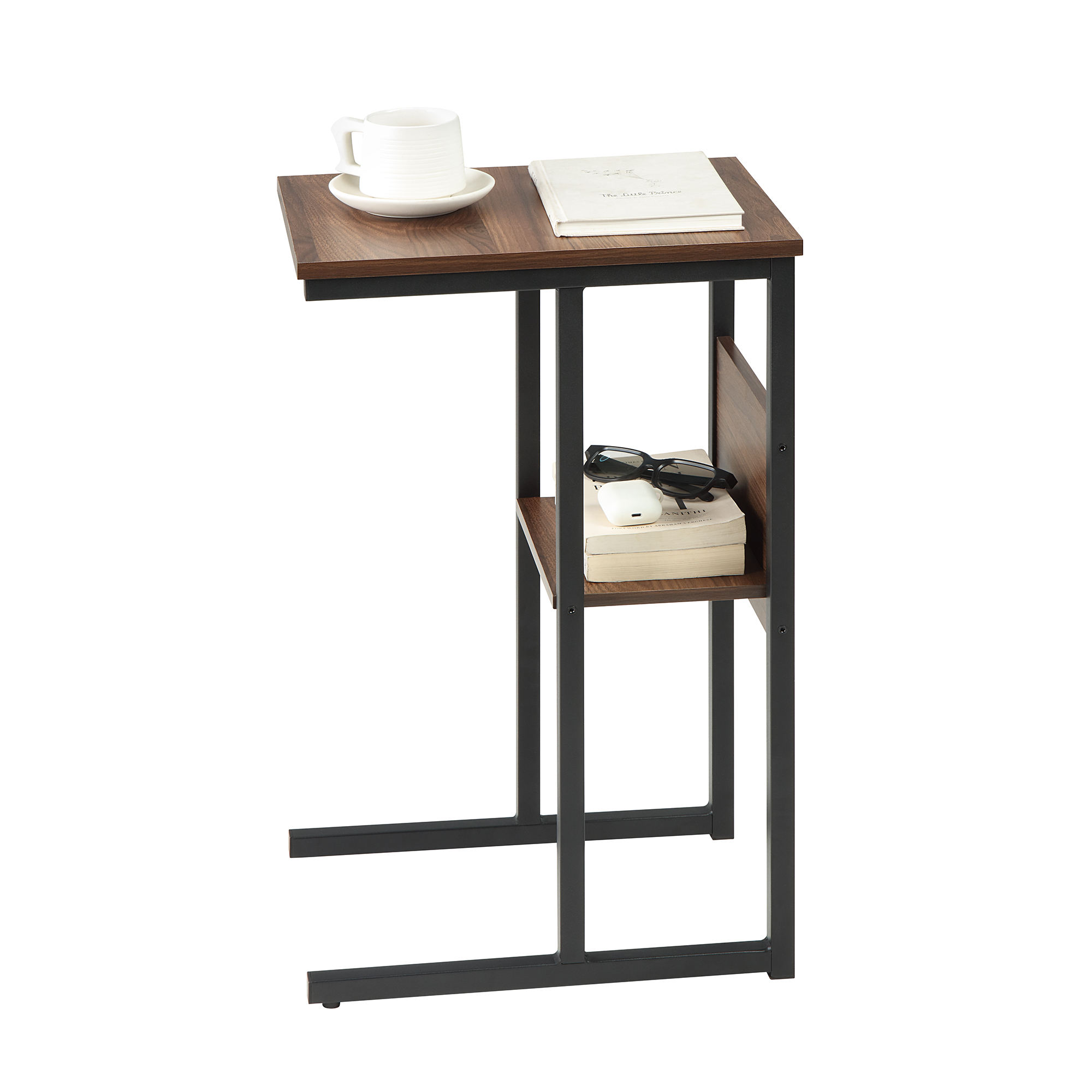 Mainstays CShape Metal End Table, Canyon Walnut Finish