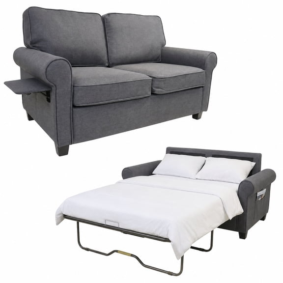 Huisenitre 57.1 inch Pull Out Sofa Bed with Memory Foam Mattress for Living Room, Gray