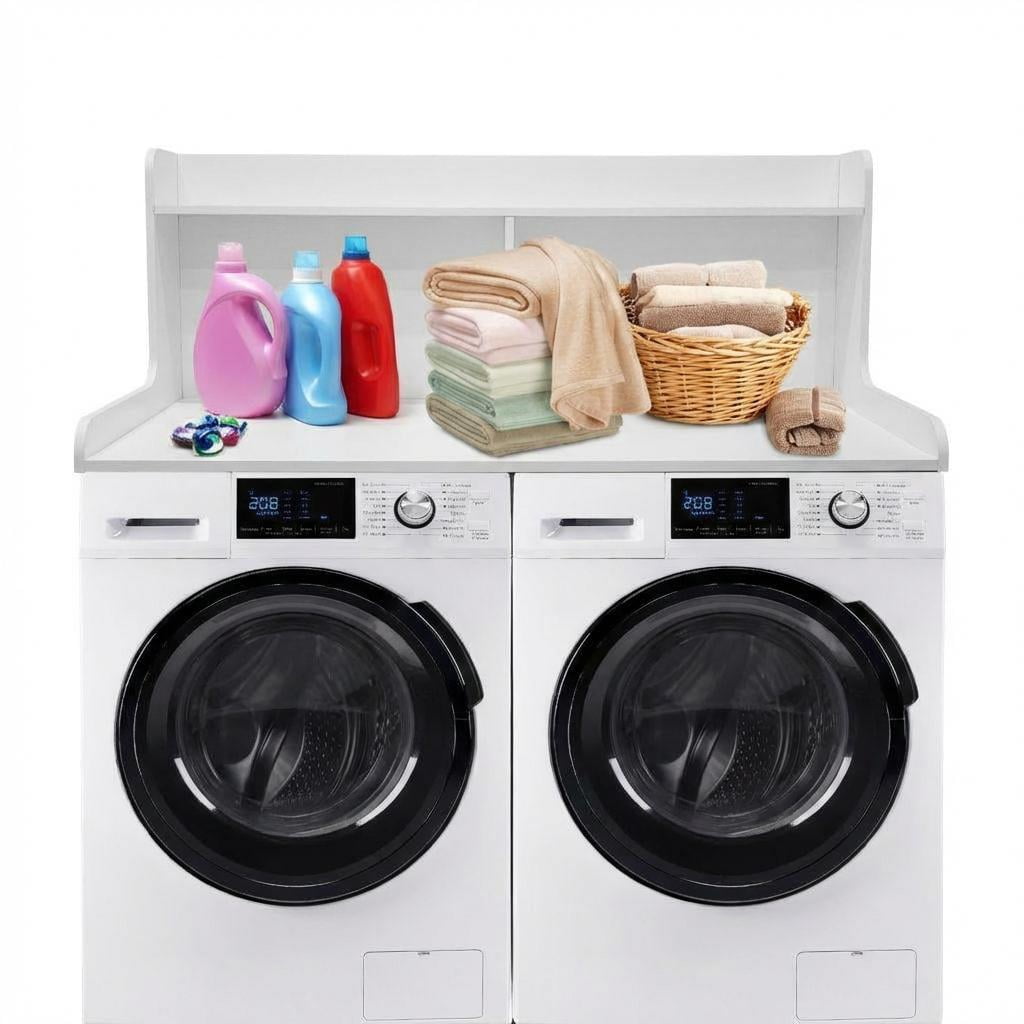 Huisuilinss 2-Tier Washer Dryer Countertop,Waterproof Washer Dryer Cover,Wood Laundry Countertop Cover With Edge Rails,Anti-Slip Pads,Laundry Topper For Folding Clothes Over Washer And Dryer