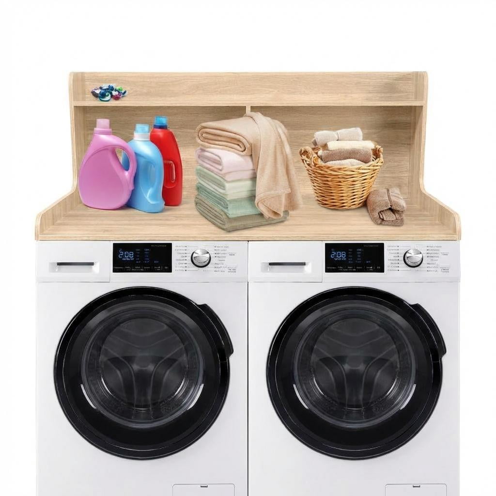 Huisuilinss 2-Tier Washer Dryer Countertop,Waterproof Washer Dryer Cover,Wood Laundry Countertop Cover With Edge Rails,Anti-Slip Pads,Laundry Topper For Folding Clothes Over Washer And Dryer