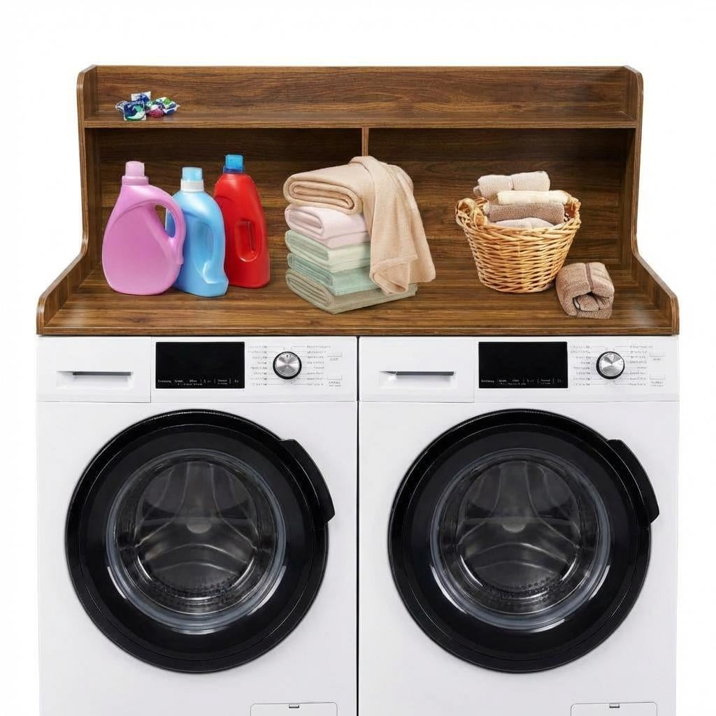 Huisuilinss 2-Tier Washer Dryer Countertop,Waterproof Washer Dryer Cover,Wood Laundry Countertop Cover With Edge Rails,Anti-Slip Pads,Laundry Topper For Folding Clothes Over Washer And Dryer
